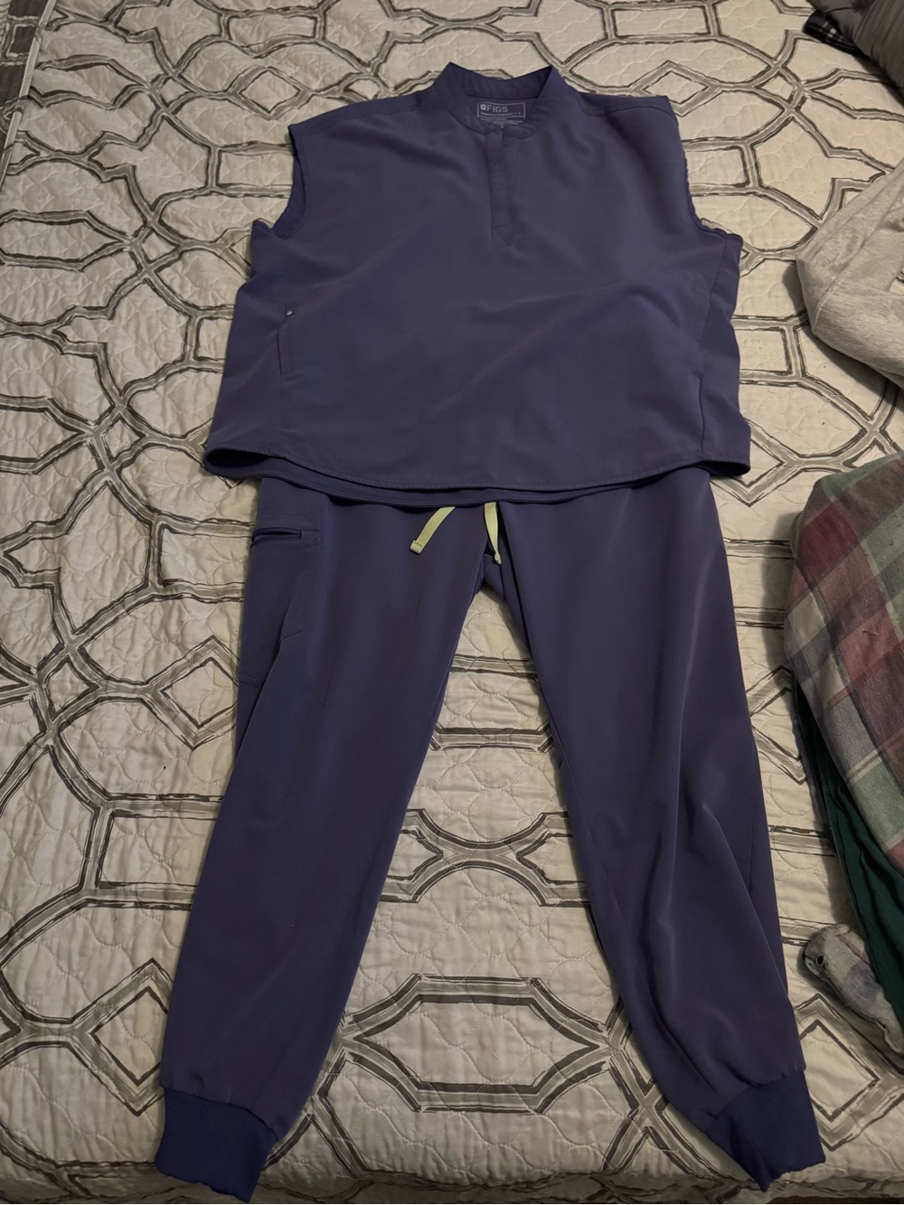 Figs Navy Sleeveless Top and Jogger Set with Lime Drawcord